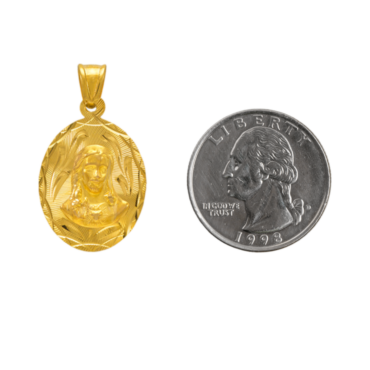 14K Gold Double Sided Jesus & Virgencita Oval Pendant