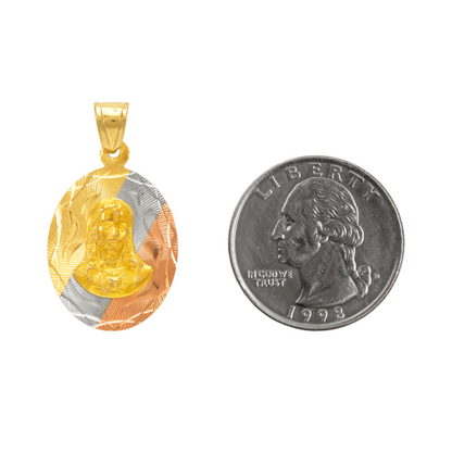 14K Tricolor Gold Jesus Oval Pendant