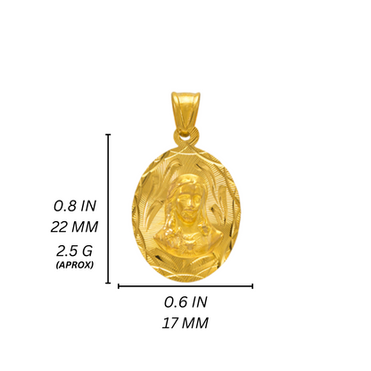 14K Gold Jesus Oval Pendant