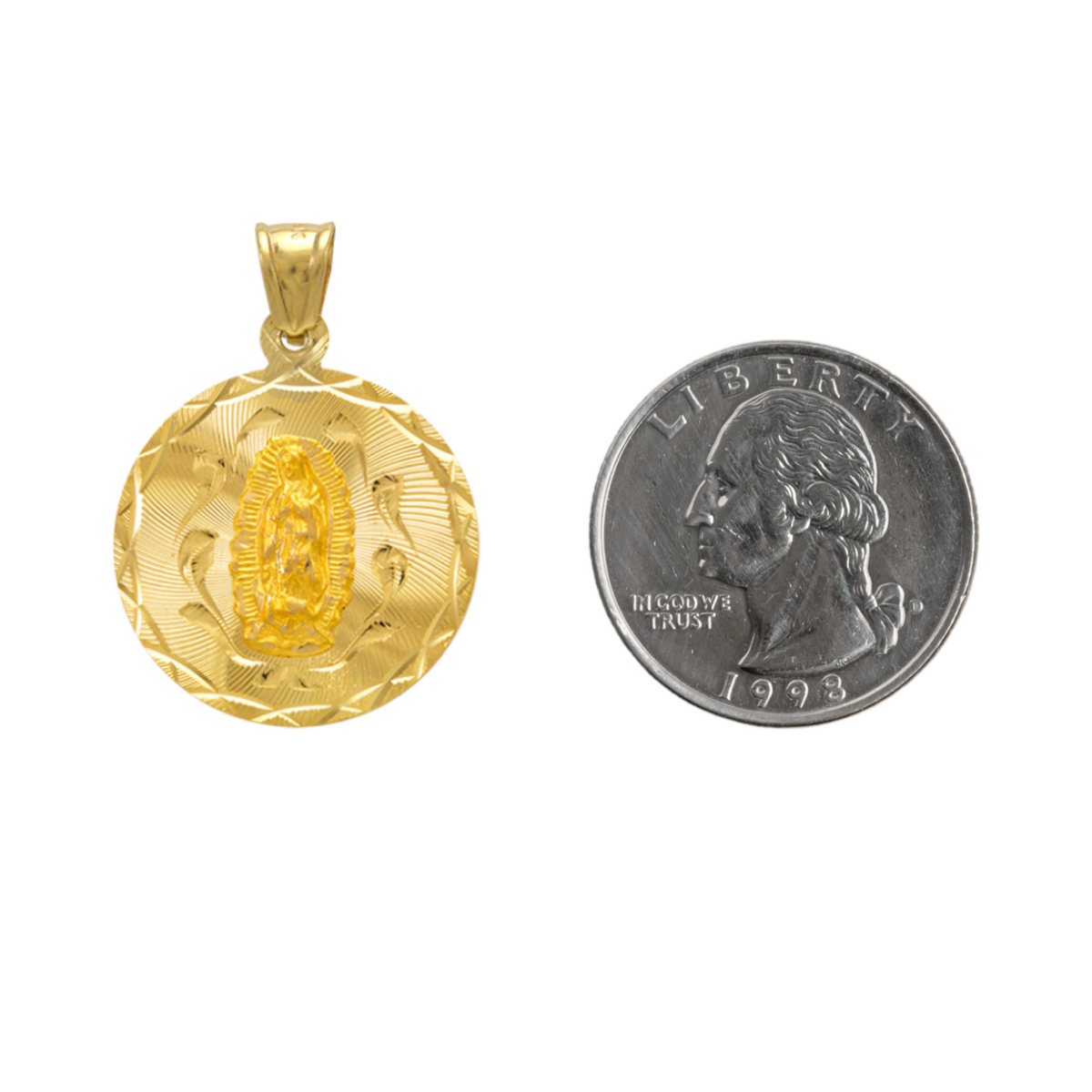14K Gold Double Sided Jesus & Virgencita Round Pendant