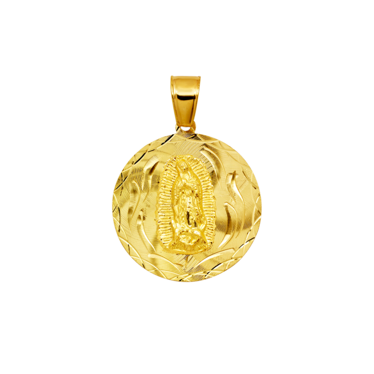 14K Gold Virgencita Round Pendant
