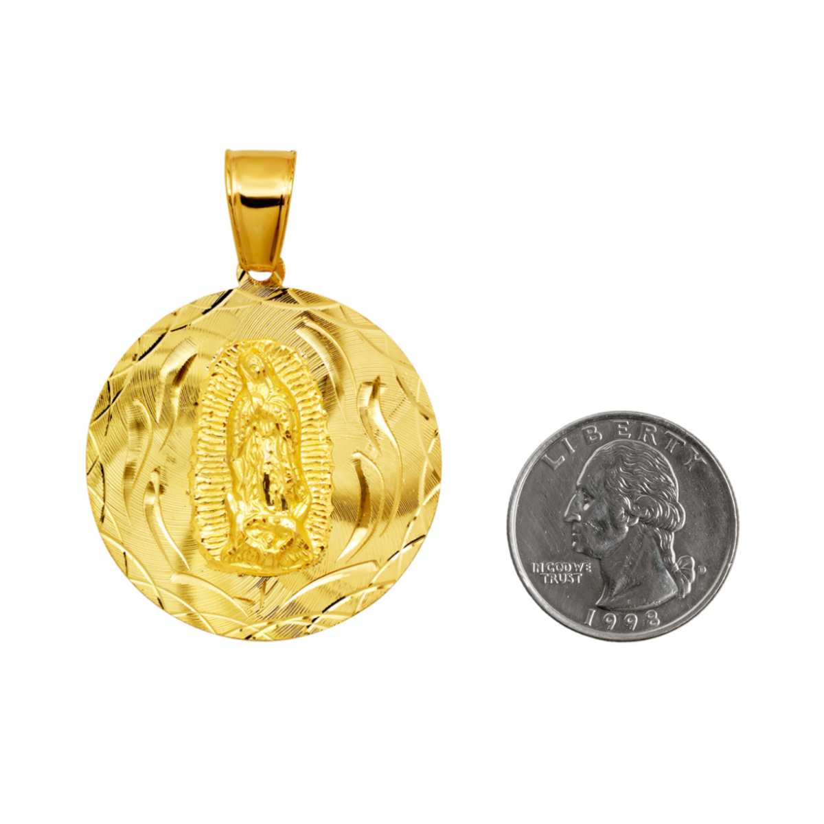 14K Gold Virgencita Round Pendant