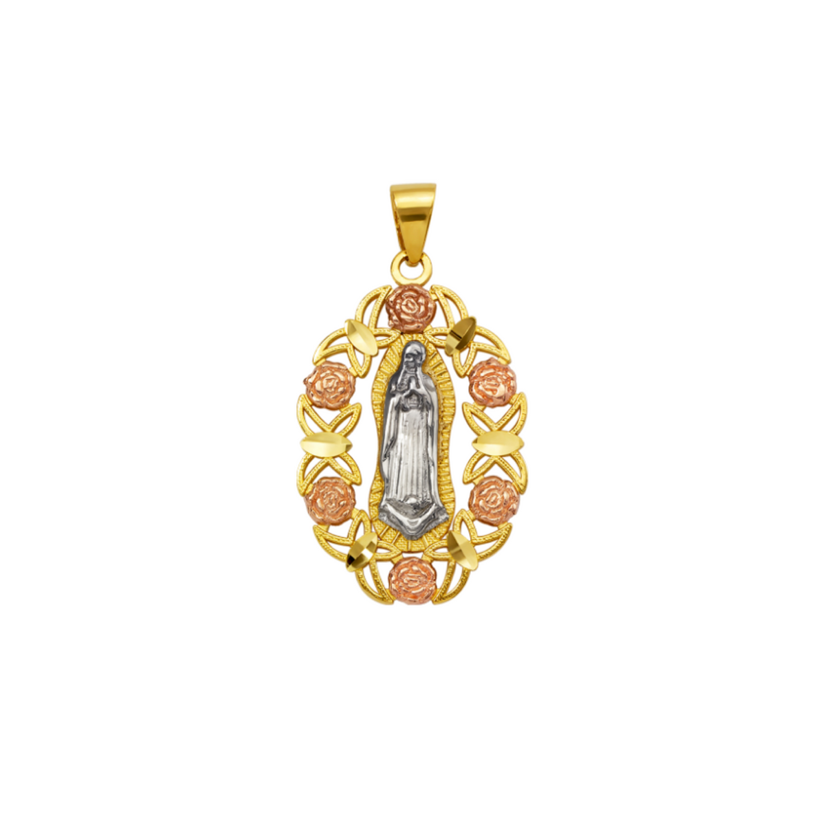 14K Two Tone Gold Virgencita Flor Pendant