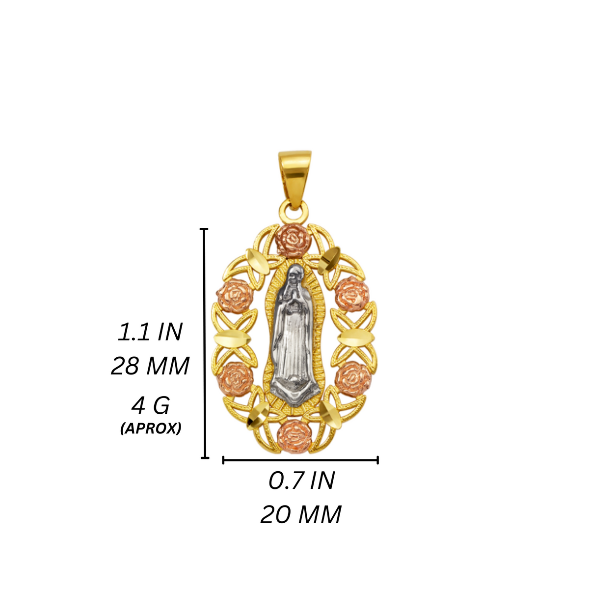 14K Two Tone Gold Virgencita Flor Pendant