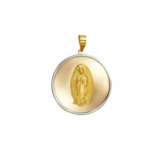 14K Gold Virgencita Round Pendant