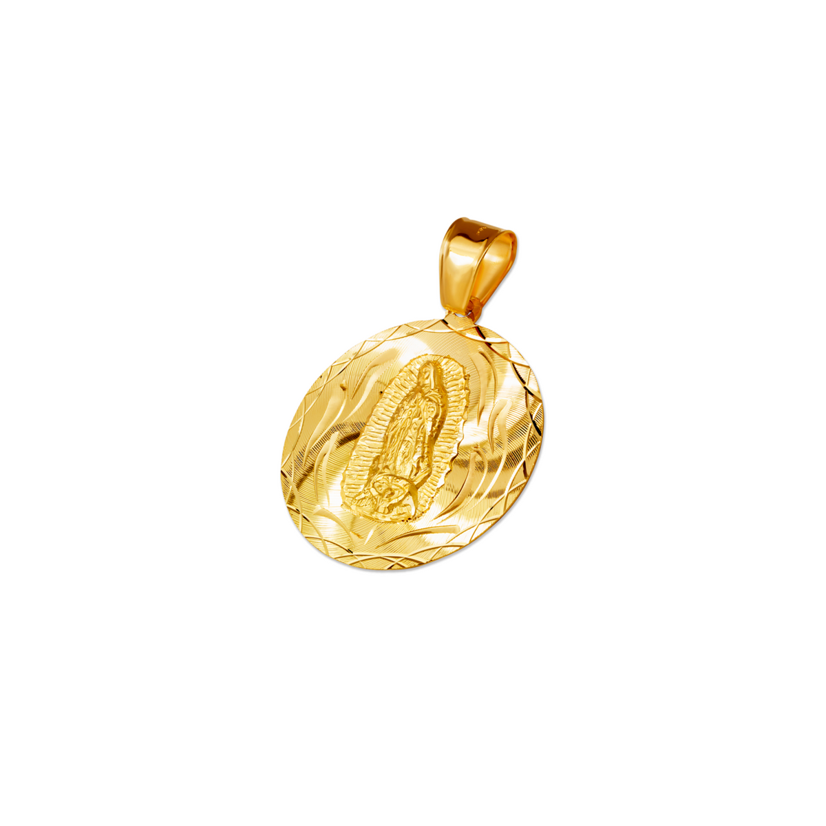 14K Gold Virgencita Round Pendant