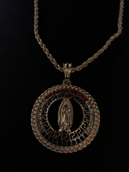 Virgen De Guadalupe Greek Pattern Chain (MEX Stones)